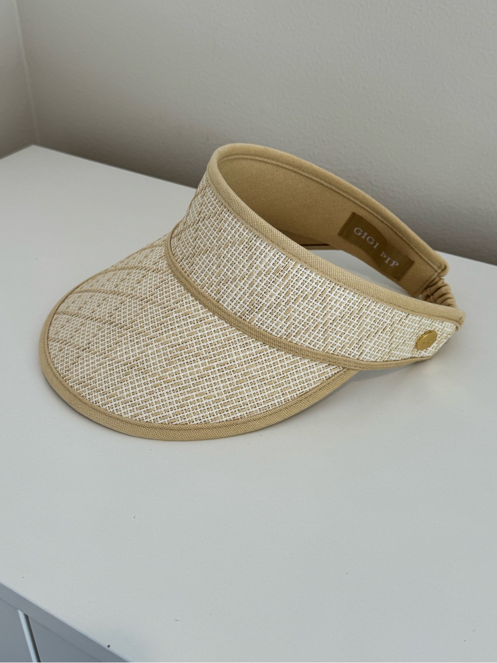 GIGI PIP Beige Straw Visor with Gold Accent
